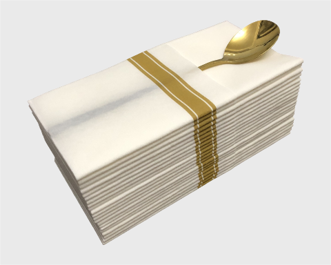 Linen Feel Table Napkins Disposable Cutlery Pocket Napkins Printed Golden Stripes