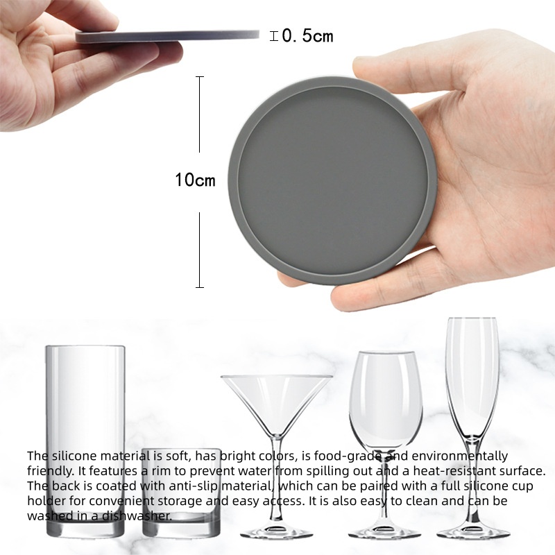 Custom Printed Logo 10cm Round Silicone Coaster Coffee tea drink Coaster Soft Water Coaster