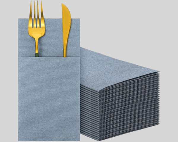 Dusty Blue Airlaid Napkins Linen Feel Dinner Cutlery Pocket Napkins for Wedding Restaurant Bar Event