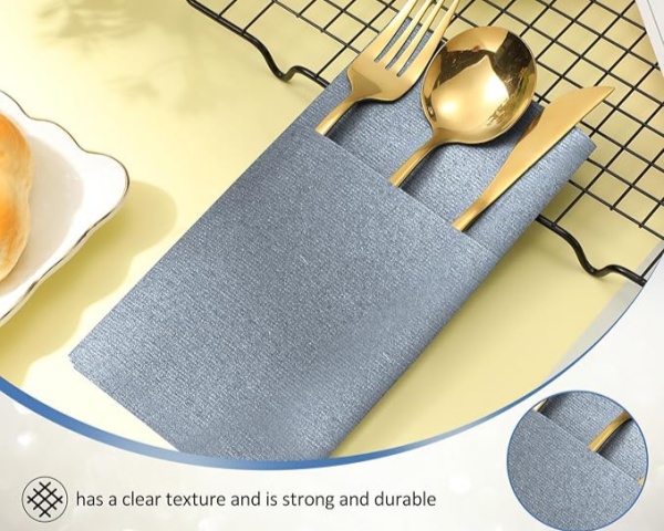 Dusty Blue Airlaid Napkins Linen Feel Dinner Cutlery Pocket Napkins for Wedding Restaurant Bar Event