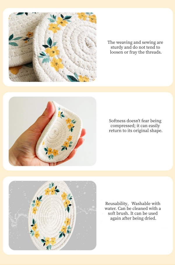  Absorbent Cotton Woven Cup Coasters Round Heat Insulation coasters  Super Absorbent Heat-Resistant