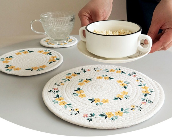  Absorbent Cotton Woven Cup Coasters Round Heat Insulation coasters  Super Absorbent Heat-Resistant