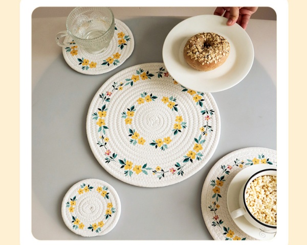  Absorbent Cotton Woven Cup Coasters Round Heat Insulation coasters  Super Absorbent Heat-Resistant