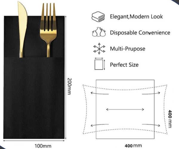 Black Napkin Airlaid Paper Pocket Napkin Linen Like Disposabl  Dinner Napkins For Restaurant 